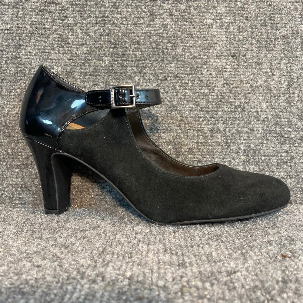 Giani Bernini Black Suede Patent Leather Mary Jane Heels Strap Pump Shoes 9 NWOT